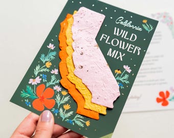 Carte papier pavot de Californie, Graines de fleurs sauvages indigènes, Souvenir de carte postale de Californie, Cadeau de bienvenue en Californie, Cadeau de mariage, Cadeau d'anniversaire