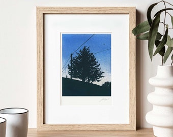 Big Tree Holy Park Art Print San Francisco Art Small Office Decor Blue Sky Watercolor Tree of Life Watercolor Art Tree Silhouette Painting