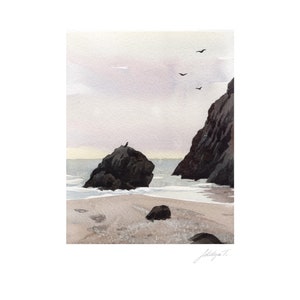 Neutral Beach Print Coastal Wall Art Print Watercolor Beach Painting Coastal Landscape Watercolor Ocean Print Neutral Wall Art Beach House