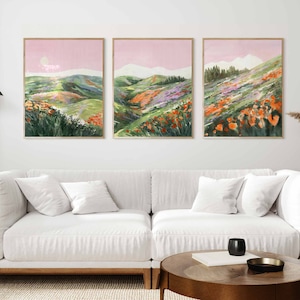 Above Couch Decor Over the Bed Art California Poppy Art Print Set Couch Wall Art Over The Bed Wall Art Above Couch Print Panoramic Wall Art