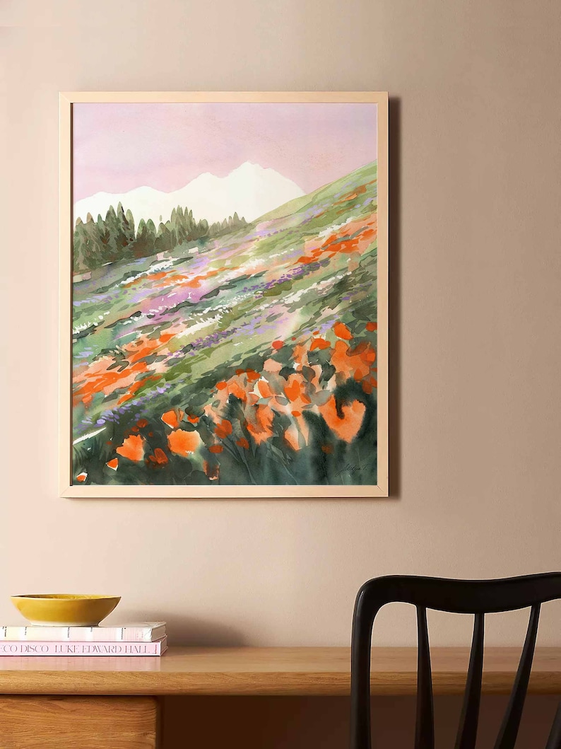 California Poppy Art Print California Artist Superbloom Painting Above Desk Wall Art California Poppy Superbloom