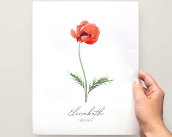 Personalized Birth Month Flower Watercolor Print, Miscarriage Keepsake