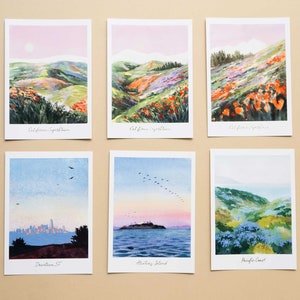 Lot de 6 cartes postales aquarelles haut de gamme pour San Francisco