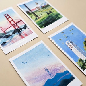 San Francisco ansichtkaartenset van 4 Premium aquarel reisansichtkaarten San Francisco schilderij Golden Gate Bridge ansichtkaartenpakket San Francisco Art
