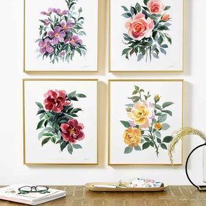 Set of 18 Watercolor Flower Print Botanical Gallery Wall Floral Prints Set Watercolor Botanical Print Set Gallery Wall Art Printable Floral