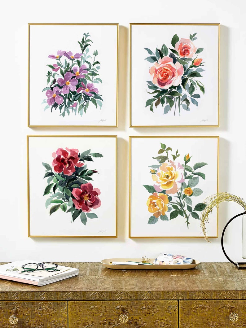 Set of 18 Watercolor Flower Print Botanical Gallery Wall Floral Prints Set Watercolor Botanical Print Set Gallery Wall Art Printable Floral