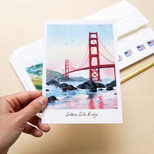 San Francisco Postcard Set of 4 Premium Watercolor Travel Postcard San Francisco Painting Golden Gate Bridge Postcard Pack San Francisco Art