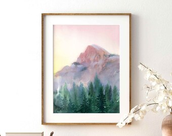 Half Dome Watercolor Art Print: Yosemite Valley Painting