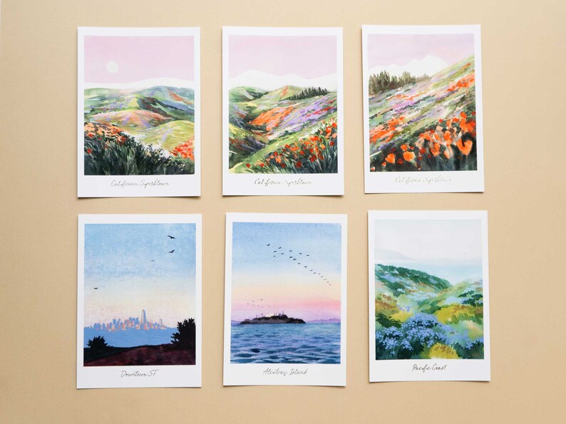 California Postcard Set Premium Watercolor Postcard California San Francisco Postcard Pack California Art Painting Travel Postcard San Fran