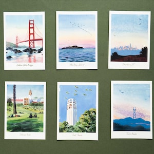 Jeu de cartes postales San Francisco, pont du Golden Gate, île d'Alcatraz, parc Dolores, ligne d'horizon de SF, tour Coit, Twin Peaks, carte-cadeau souvenir de voyage