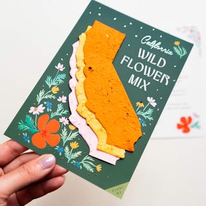 Cartão de lembrança de semente de flores silvestres da Califórnia, papel de semente de papoula da Califórnia, lembrancinha de casamento da Califórnia, presente de boas-vindas da Califórnia, presente de despedida,