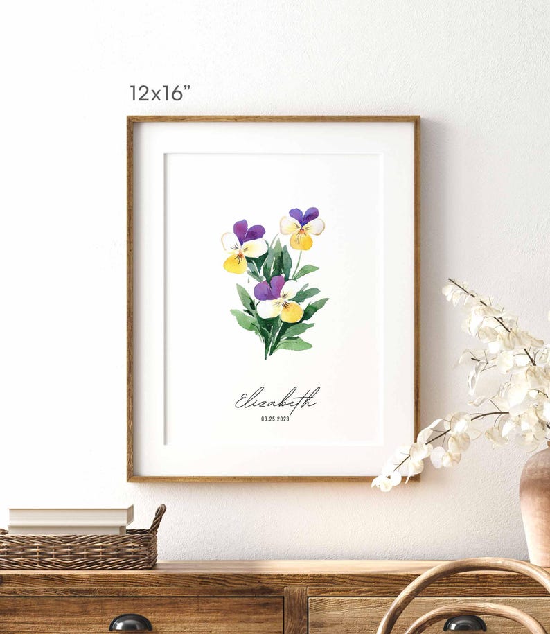 Birth Month Flower Print, Watercolor Rose Art Print, June Birth Flower Wall Art, Personalized Mother's Day Gift, Baby Birthday Month Gift