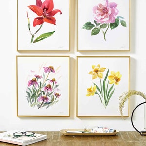 Set of 18 Watercolor Flower Print Botanical Gallery Wall Floral Prints Set Watercolor Botanical Print Set Gallery Wall Art Printable Floral