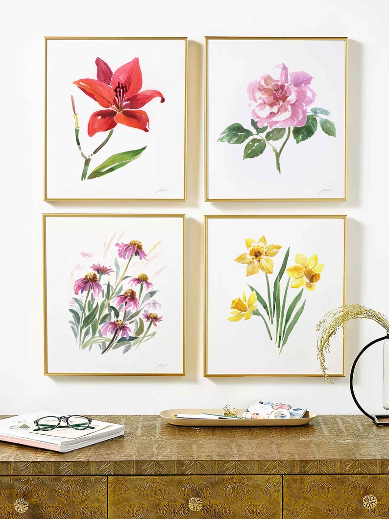 Set of 18 Watercolor Flower Print Botanical Gallery Wall Floral Prints Set Watercolor Botanical Print Set Gallery Wall Art Printable Floral