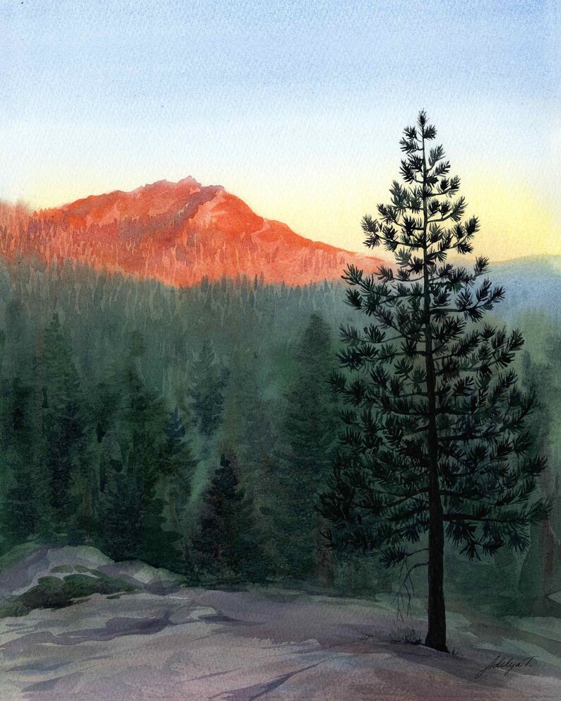 FRAMED Wall Decor Tahoe Sunset Mountain Watercolor Art Print Tahoe Wall
