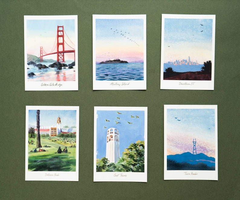 California Postcard Set Premium Watercolor Postcard California San Francisco Postcard Pack California Art Painting Travel Postcard San Fran