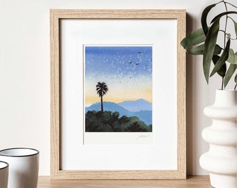 Mountain Wall Art Small Painting Sunset Wall Art San Francisco Watercolor Print California Wall Decor 8x10 Fine Art Print San Francisco Sky