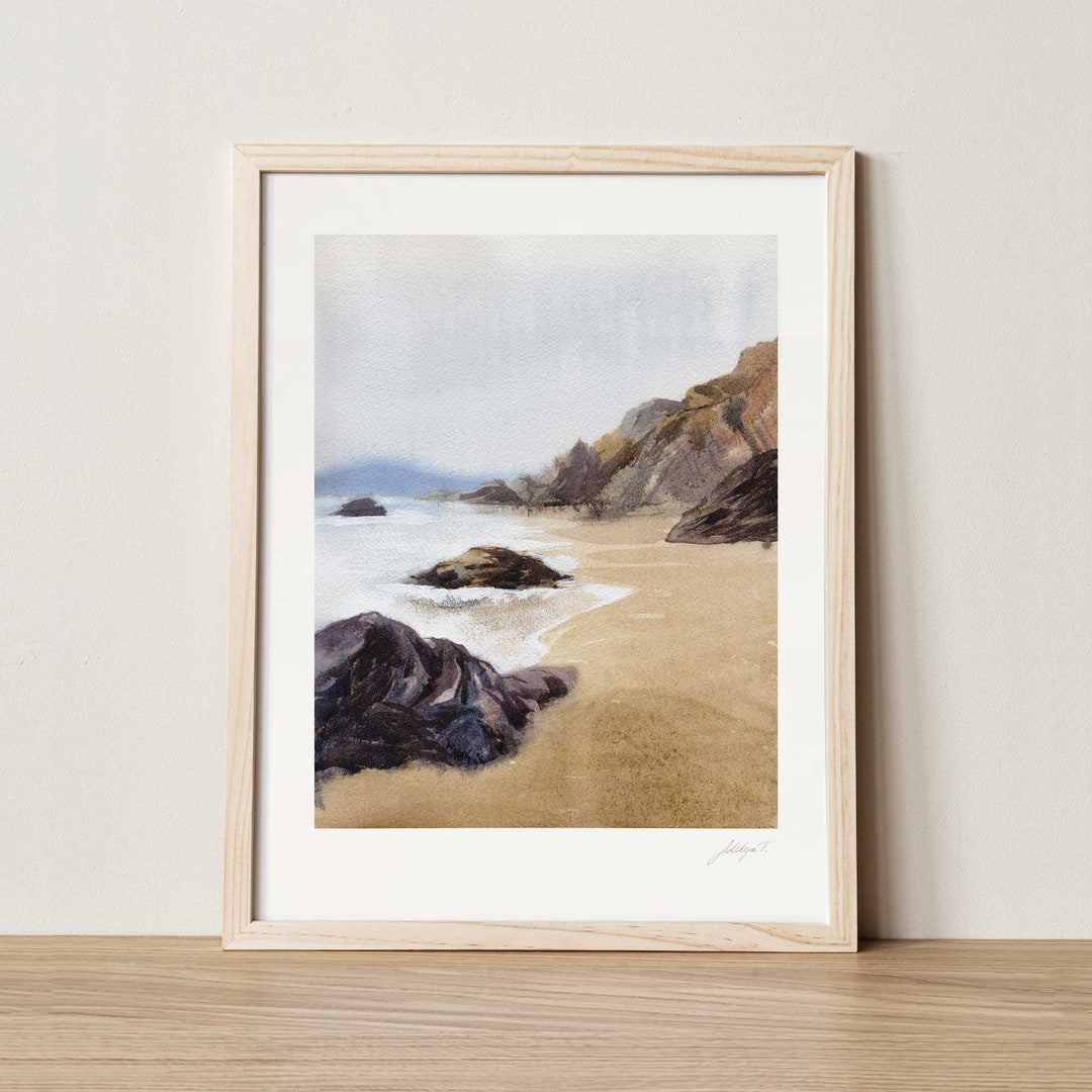 Watercolor Beach Print Coastal Wall Art Ocean Beach Print Plein Air