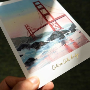San Francisco Postcard Set of 4 Premium Watercolor Travel Postcard San Francisco Painting Golden Gate Bridge Postcard Pack San Francisco Art
