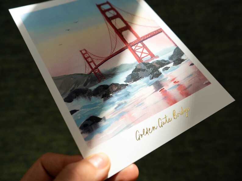 San Francisco Postcard Set of 4 Premium Watercolor Travel Postcard San Francisco Painting Golden Gate Bridge Postcard Pack San Francisco Art