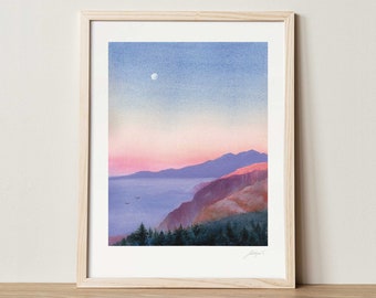 Mountain Painting Watercolor Sunset Print Mountain Wall Art Watercolor Mountain Art Purple Mountain Wall Decor Nature Watercolor Landscape