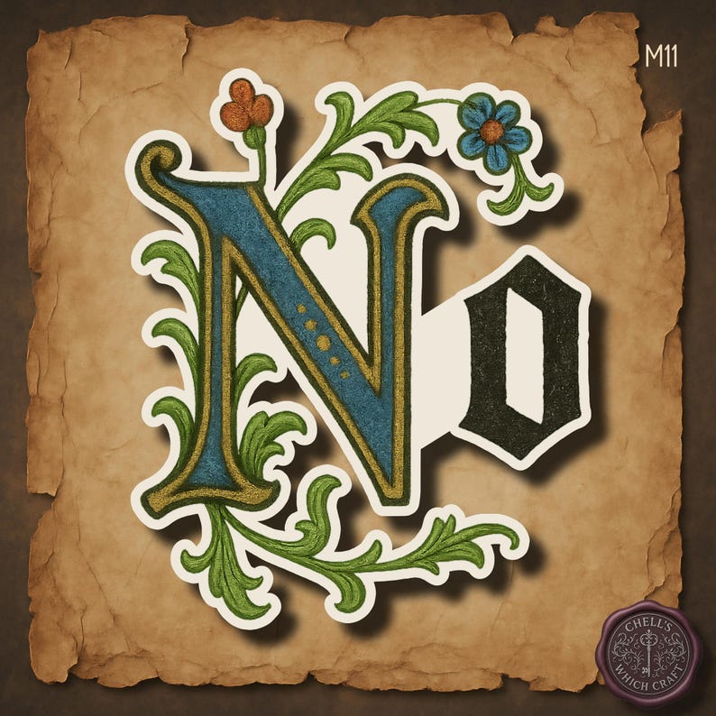 No Sticker, Gothic Typography, Illuminated Manuscript Sticker, Medieval Aesthetic, Funny Sarcastic Dark Academia image 1