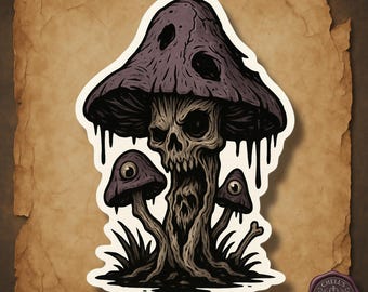 Skull Mushroom Sticker, Creepy Forest Fungi Decal, Horrorcore Weird Mushroom Art, Gothic Botanical Sticker, Spooky Mycology Gift
