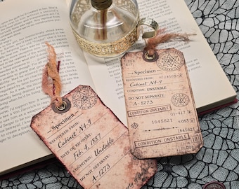 Gothic Specimen Bookmark Set of 2, Handmade 3x5 Bookmarks with Tassels