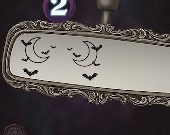 Mini Bat & Moon Vinyl Decal Set (2-Pack) – Gothic Rearview Mirror Decals, Spooky Mini Stickers, Halloween Easter Egg Car Accessories