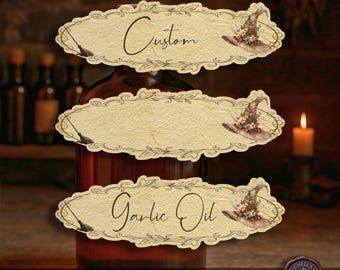 Apothecary Labels 3.25 x 1 Witchy Jar Stickers, Custom or Blank Vintage Parchment looking Labels, Witch Kitchen Decor, Bottle Tags
