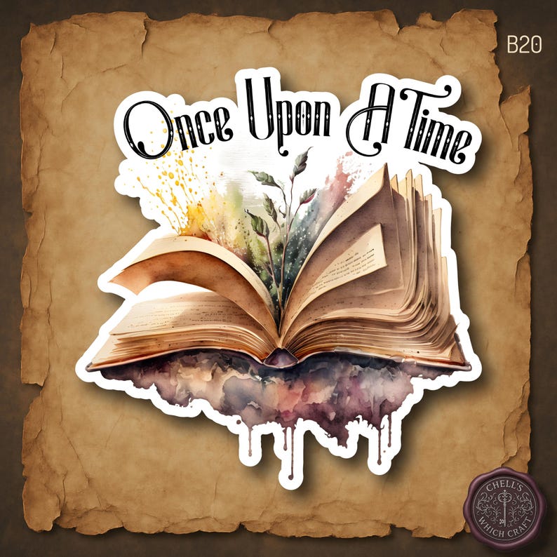 Fairytale Book Sticker Storybook Whimsical Fantasy Reader Gift Bibliophile Sticker Magical Book Art Once Upon A Time Library Aesthetic image 1