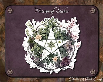 Witch Sticker, Pentagram Sticker, Wicca, Floral Pentagram, Spiritual, Die Cut Pentacle, Pagan Sticker, Glossy Gothic Stickers, Willow Wreath