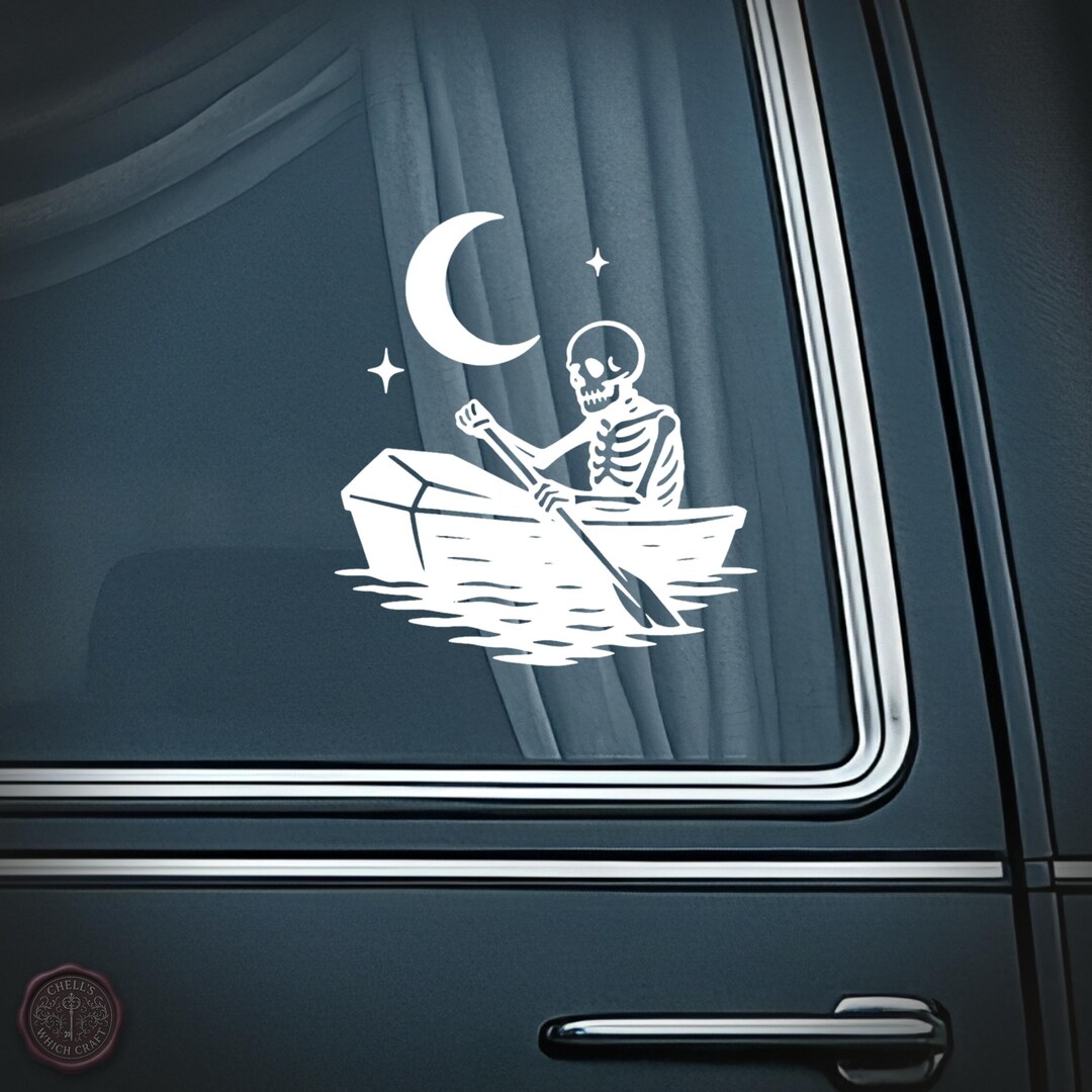 Skeleton Rowing Coffin Boat Vinyl Decal, Gothic River Styx Car Sticker ...