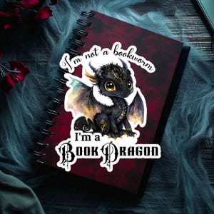 Book Dragon Sticker, Holographic Option, Not a Book Worm, Sci-Fi Readers, Black Dragon Sticker, Love Reading, Book Lover Gifts, Bookish Worm