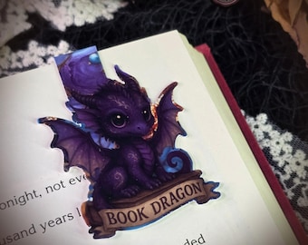 Book Dragon Magnetic Bookmark, Fantasy Reader Gift, Purple Dragon Bookmark, Gothic Book Lover Gift, Dark Academia Reading Accessory