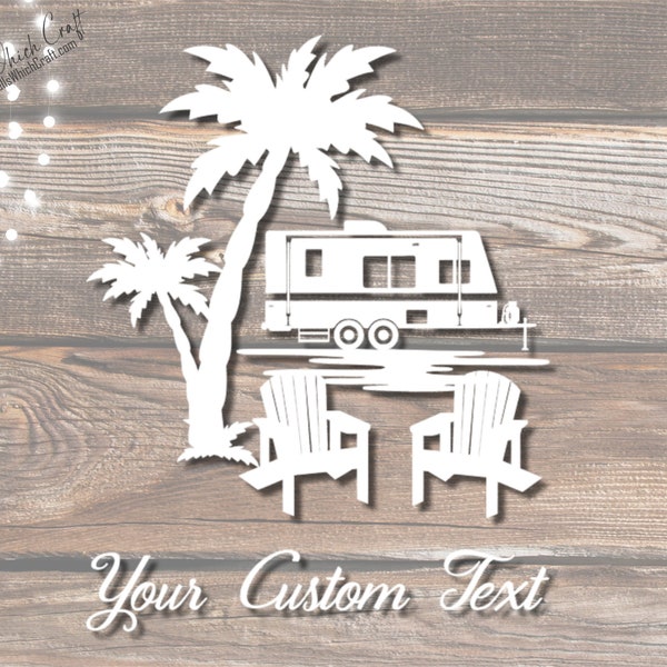 RV Decal, Custom Beach Camper Decal, Camper Door, Palm Trees Camping, Family Decal, Door Decal, Travel Trailer Decal, Outdoors