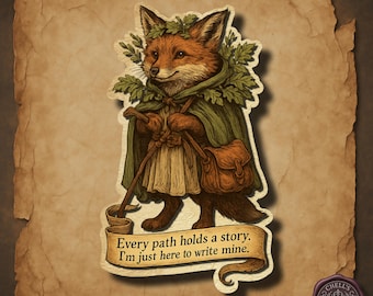 Forest Fox Sticker, Cottagecore Quote Sticker, Woodland Animal Art, Storybook Animal Decal, Medieval Fox, Whimsical Animal Gift