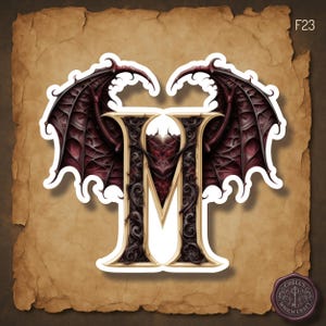 Demonic Letter Sticker, Gothic Initial Sticker A-Z, Dark Fantasy Monogram, Demon Wings Alphabet, Gothic Letter Decal