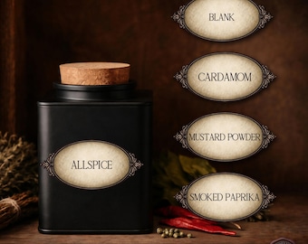 Gothic Apothecary Jar Labels 3.5x1, Pantry & Bathroom Storage, Spice Herb Organization, Custom or Pre-Filled