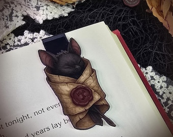 Sleeping Bat Magnetic Bookmark, Gothic Book Lover Gift, Cute Bat Stationery, Halloween Reading Accessory, Dark Academia Bookish Gift