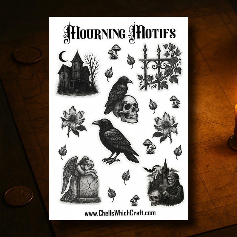 Memento Mori Sticker Sheet, Gothic Mourning Stickers, Black and White ...