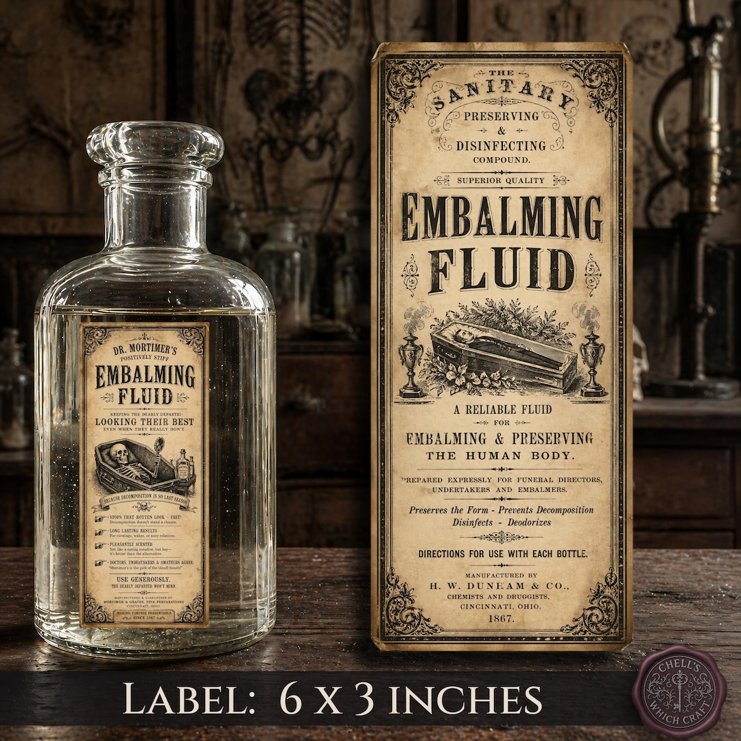 Embalming Label Embalming Fluid Label Sticker, Funny Gothic Halloween Apothecary Label ...