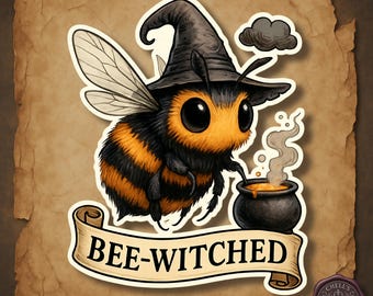 Cute Witchy Bee Sticker, Bee-Witched Sticker, Gothic Insect Art, Funny Halloween Bee, Spooky Cute Cauldron Sticker, Save the Bees Gift
