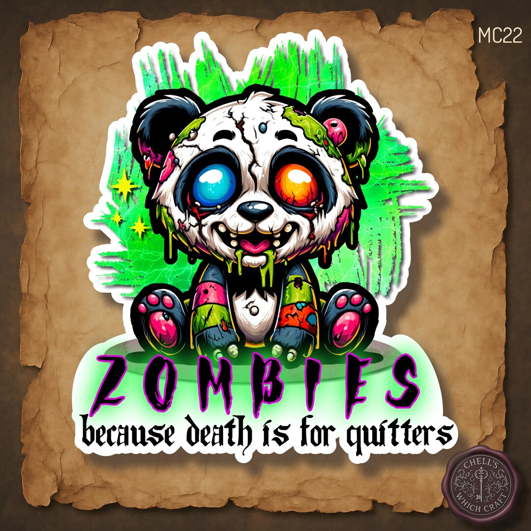 Undead Panda Zombie Panda Sticker, Funny Undead Bear, Spooky Cute Gothic Horror ...