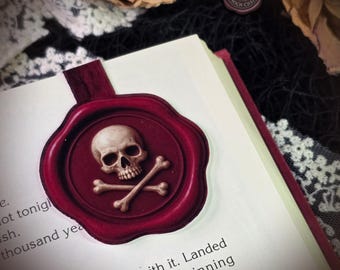 Marcapáginas magnético con sello de cera de calavera, papelería gótica
