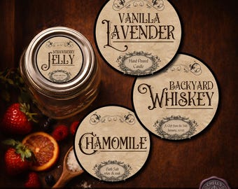 Custom Jar Labels, Rustic Moonshine Style, Apothecary Canning, Mason Jar Pantry, Candle Jar, Vintage Storage