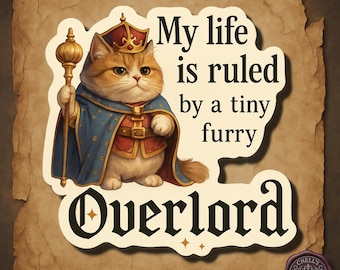 Funny Cat Sticker, Gothic Cat Sticker, Medieval Cat Sticker, Creepy Cute Cat, Cat Meme Sticker, Cat Lover Gift, Pet Humor Sticker