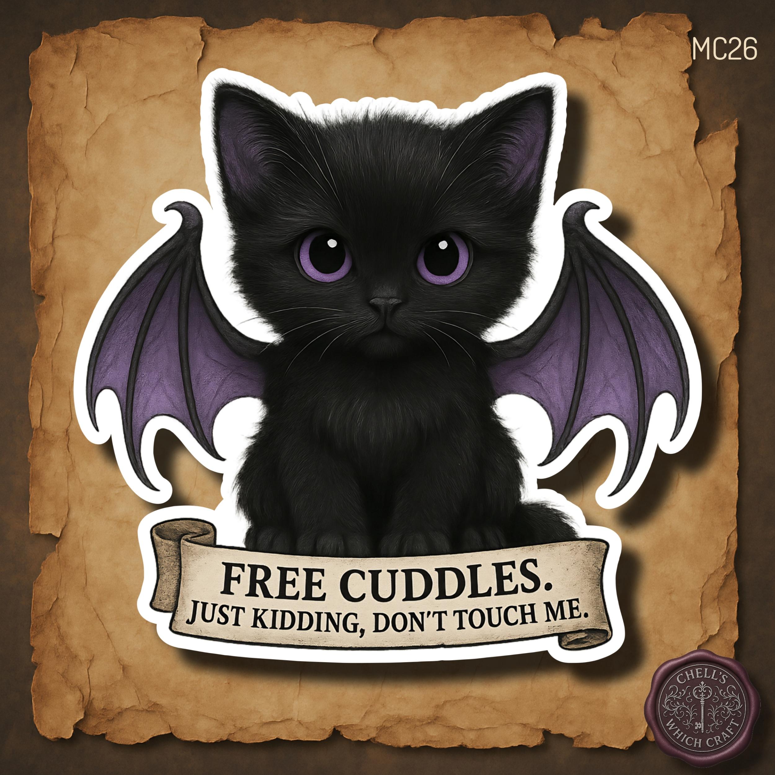 Black Cat Bat Wings Sticker, Funny Introvert Cat Sticker, Gothic ...