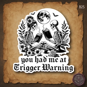 Dark Romance Reader Sticker Gothic Book Lover Skeleton Reading Trigger Warning BookTok Spicy Book Club