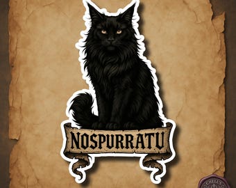 Gothic Black Cat Sticker, Witchy Familiar Design, Dark Humor Vampire Cat, Nosferatu Inspired Art, Creepy Cute Witchcore Gift